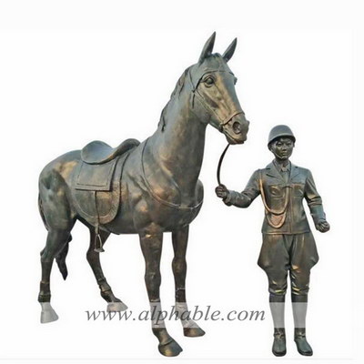 Fiberglass horse and rider sculpture FBA-029