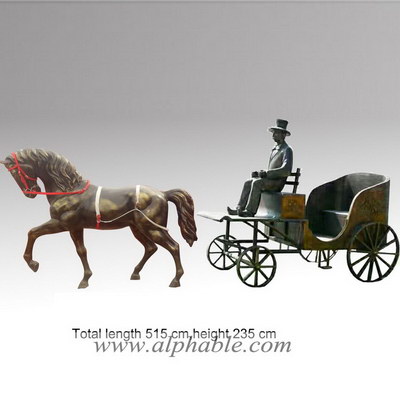 Fiberglass horse with wagon sculpture FBA-036