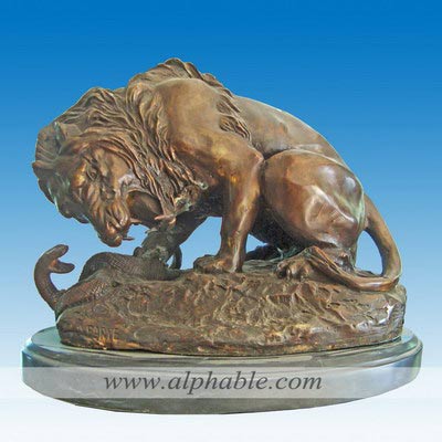 Bronze lion and snake sculpture CA-021