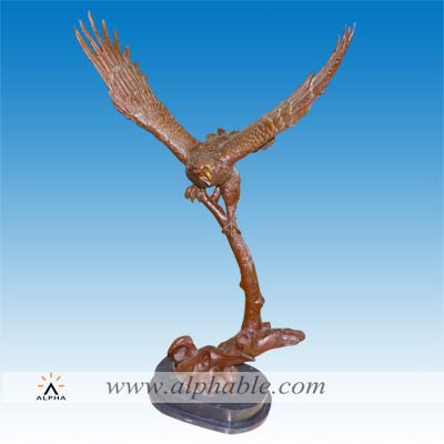 Bronze eagle on tree fork sculpture CA-063