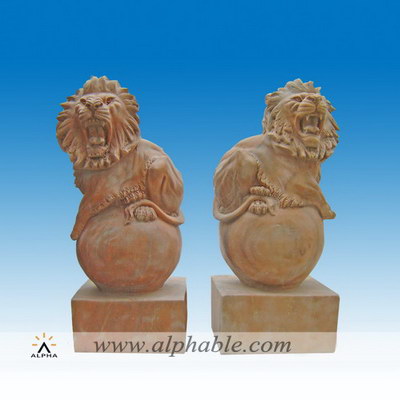 Marble lion with ball statue for yard SA-009