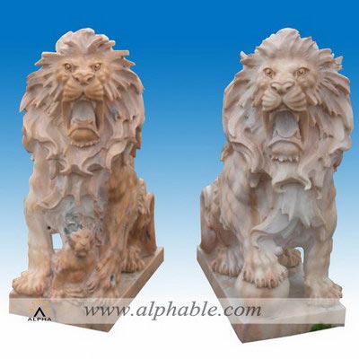 Marble sitting lion couple statues SA-038