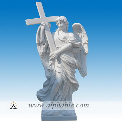 Marble angel with cross sculpture SS-410