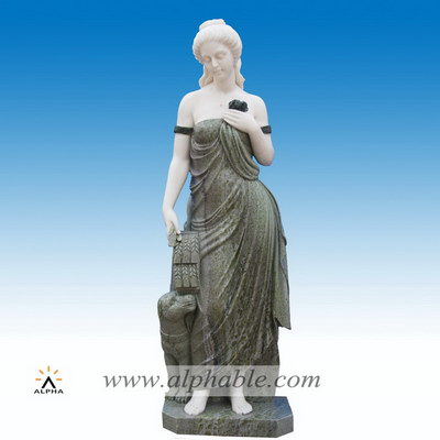 Green marble female with dog statue SS-287