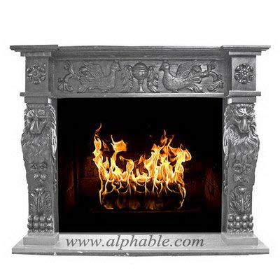 Black fireplace mantel surrounds SF-018