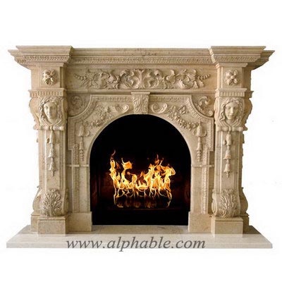 Limestone arched fireplace surround SF-105