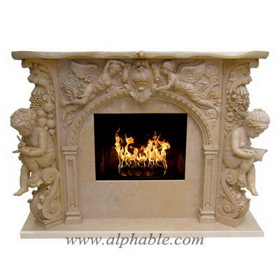 Stone fireplace mantel with angel statues and boy statues SF-117