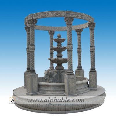 Grey marble gazebo with fountain set SG-018
