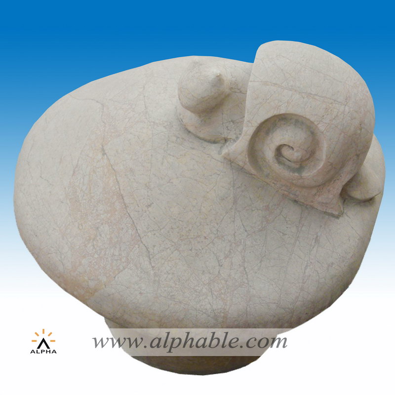 Marble snail on mushroom sculpture SA-068
