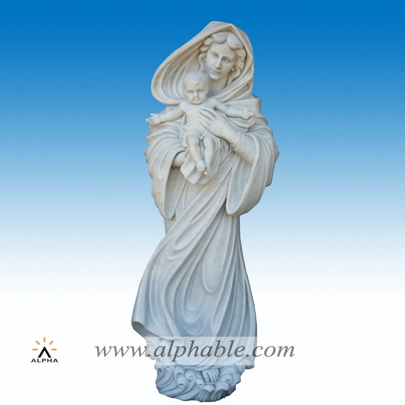 Marble Madonna and child sculpture SS-257