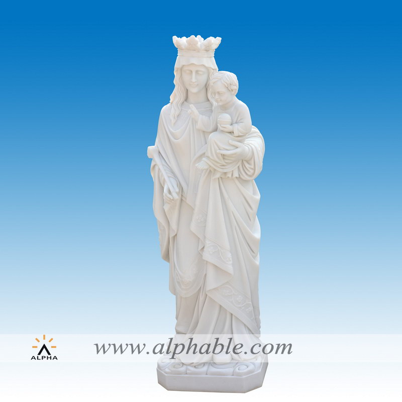 Marble Mary holding baby Jesus statue SS-418