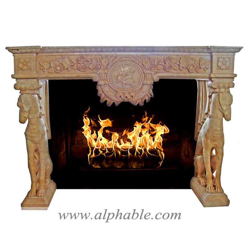 Dog Statues Marble Fireplace SF-036