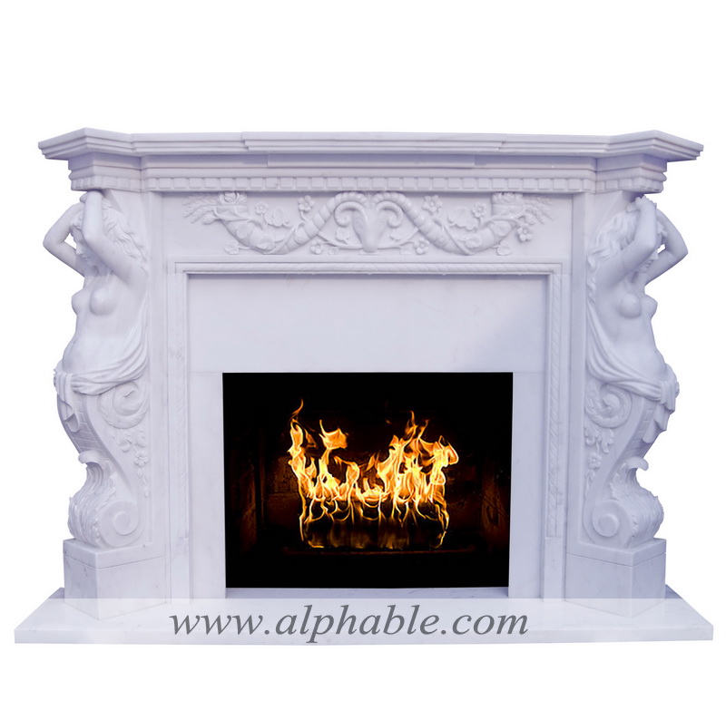 Marble fireplace mantel with statue column SF-118