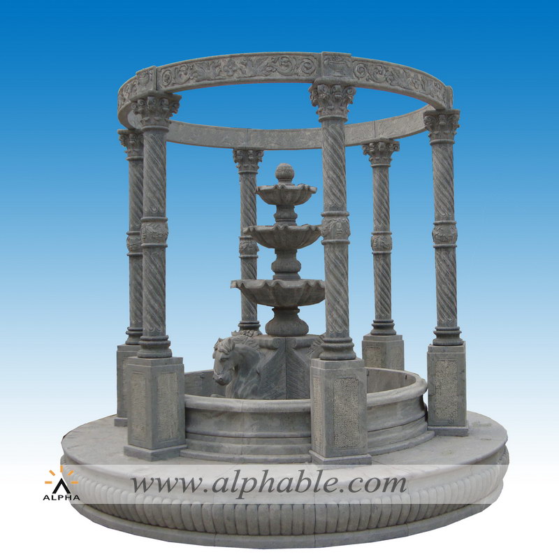 Grey marble gazebo with fountain set SG-018