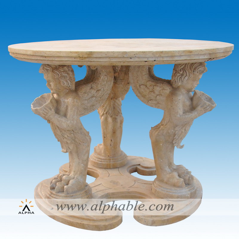 Angel statues round stone garden table STB-050
