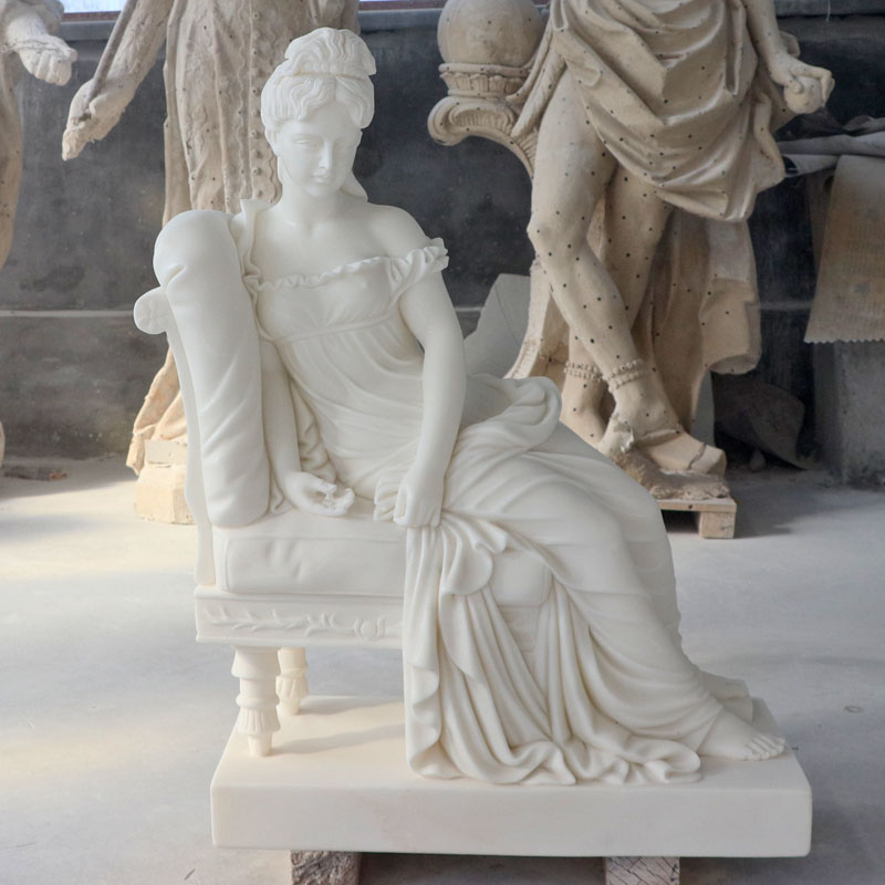 Pure white marble sitting lady statue H 85 cm  IMG_7240