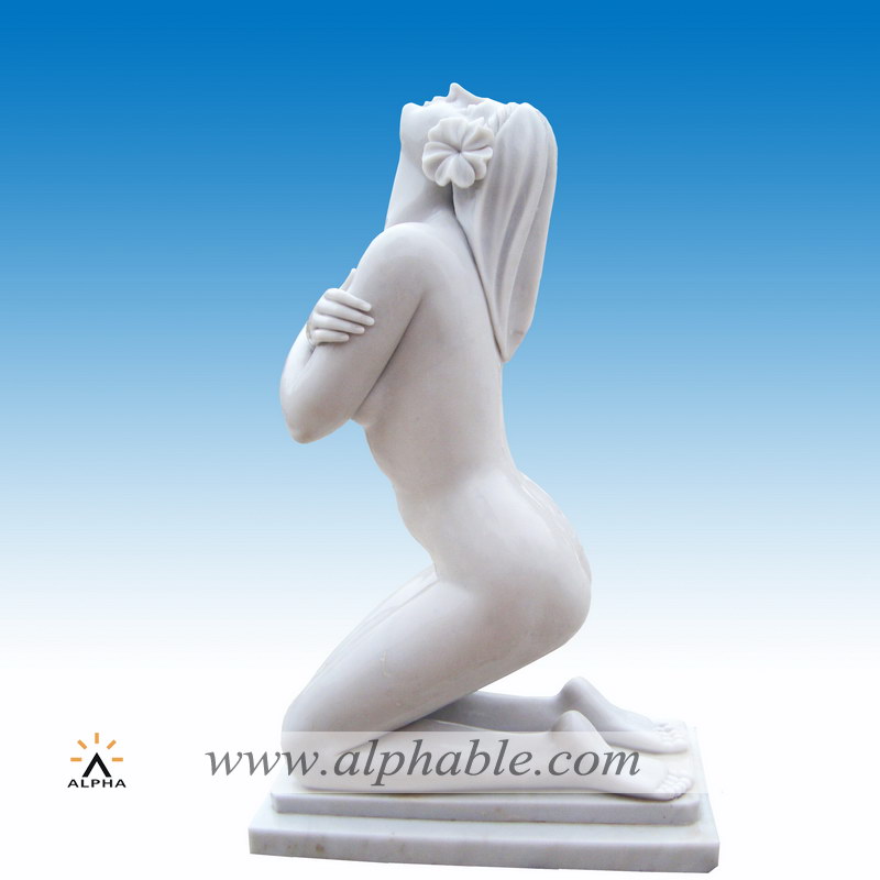 Marble naked female kneeling statue