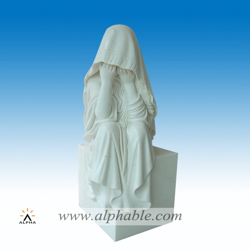 Marble weeping girl statue