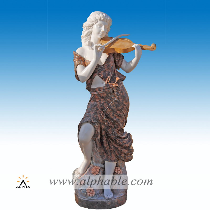 Marble girl playing violin statue