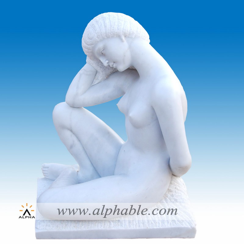 Marble sitting female nude statue