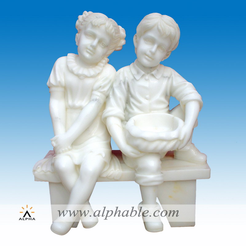 Marble boy and girl garden statues