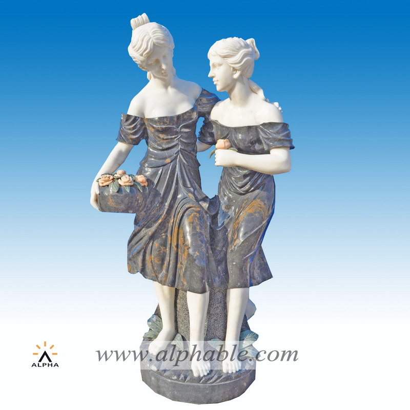 Marble statue of two maidens with flowers, Marble statue of two maidens with flowers SS-286